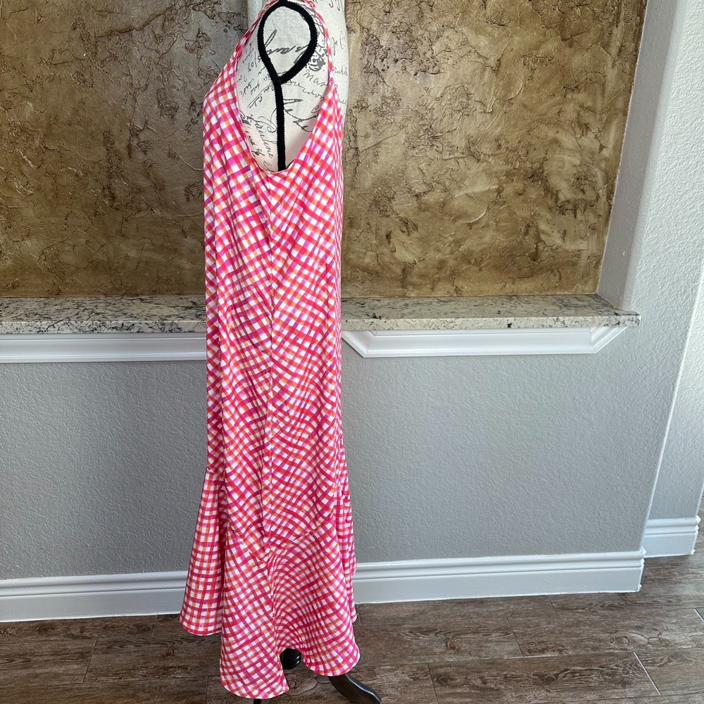 NWT Tommy Bahama Harbour Island Ruffle Dress Medium Gingham Pink Cruise Vacation - Picture 5 of 11